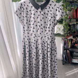 ModCloth collared black cat dress with pockets Womens size Large